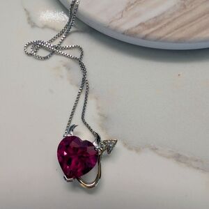 Devil Heart 925 Silver Necklace with Pink Ruby CZ Pendant